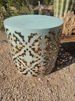 Round Metal Side Table with Cutout Design