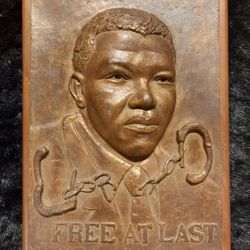 Vintage Nelson Mandela Thick Bronze On Hardwood Wall Plaque