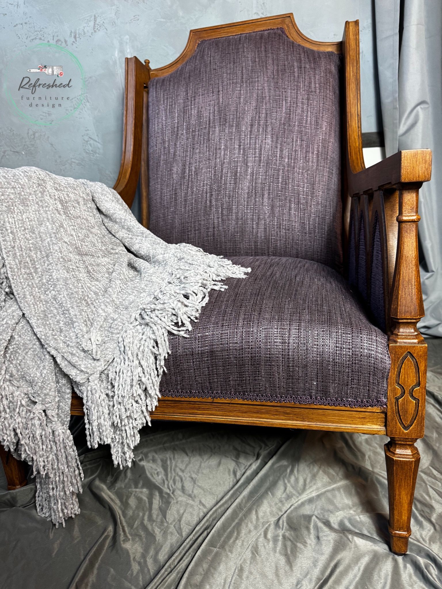 Refinished Wing Chair – New Upholstery – Purple