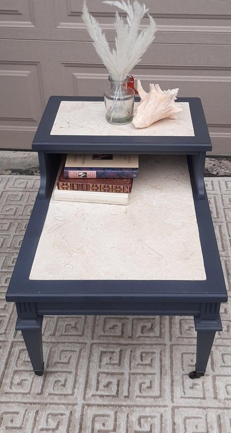 MCM Mersman Two Tiered Step Up End Table Or Nightstand With Faux Marble Top