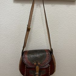 Brown Hand Tooled Leather Aztec Calendar Purse