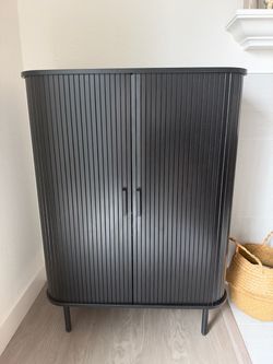 Black Slatted Two-Door Storage Cabinet or Shoe Rack