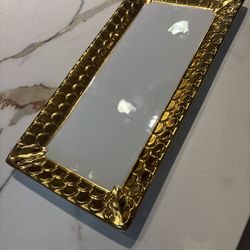 L’Objet Aegean Rectangular 24kt Gold Porcelain Platter