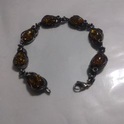 925 Silver And Amber Bracelet Lent Seven And A Half Use