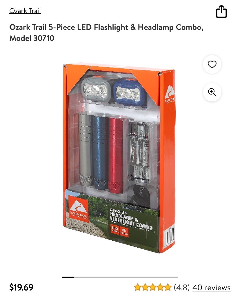 NEW Ozark Trail 5-Piece LED Flashlight & Headlamp Set