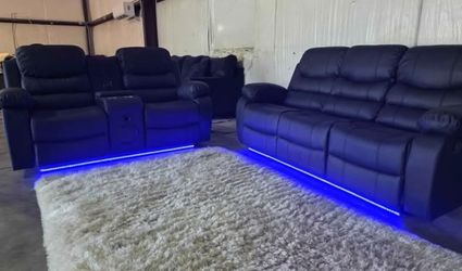 Brand New Byers Market Gel Leather 🧊 Reclining Sofa & LS Sets with Bluetooth, Speakers, LEDs ➕️