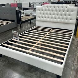 Queen White Crystal Bed W Orthopedic Mattress Included 