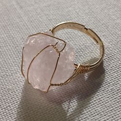 Raw Rose Quartz Crystal Adjustable Ring NEW 
