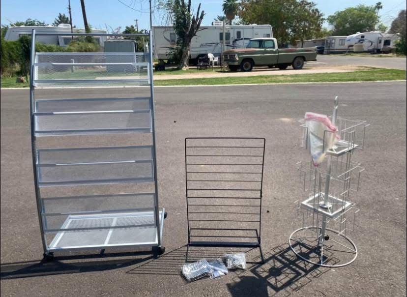 Display racks Magazine rack Chip Rack Card rack includes plastic sleeves for cards $20 EACH FIRM or $50 FOR ALL THREE PICKUP ONLY 43rd ave and Betha
