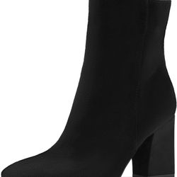 mysoft Women's GoGo Boots Square Toe Side Zipper Ankle Boots Chunky Block Heel Mid Calf Low Heeled Short Booties
