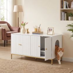 White Cat Litter Box Double Enclosure Cabinet