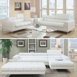 White Faux Leather Sofa And Love Seat Set 