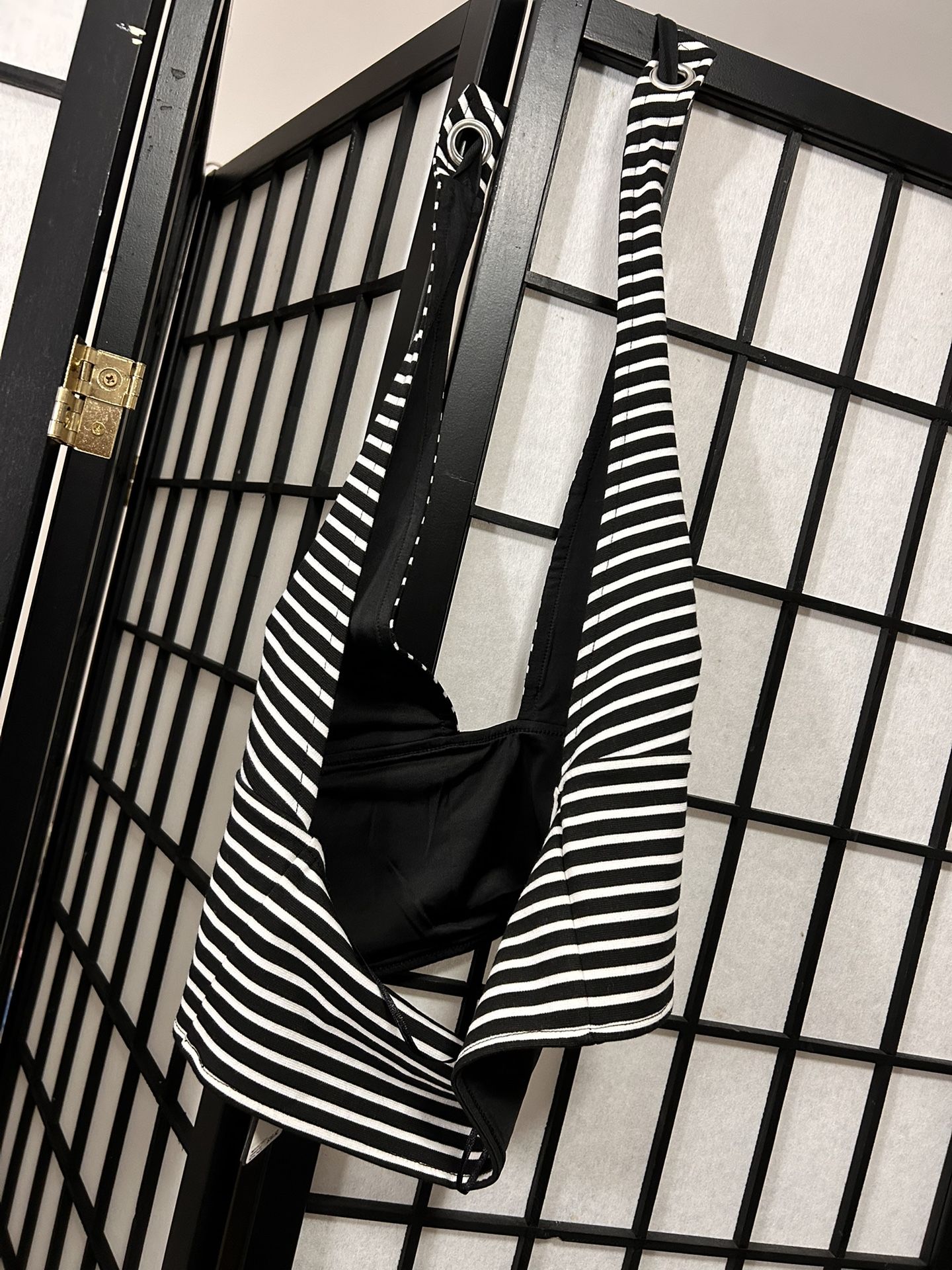 Black & White Striped Halter Crop Top