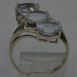 10KT YELLOW GOLD RING 3.5 GRAMS SIZE 7 WITH 3 LIGHT BLUE STONES MINT .867957-1.
