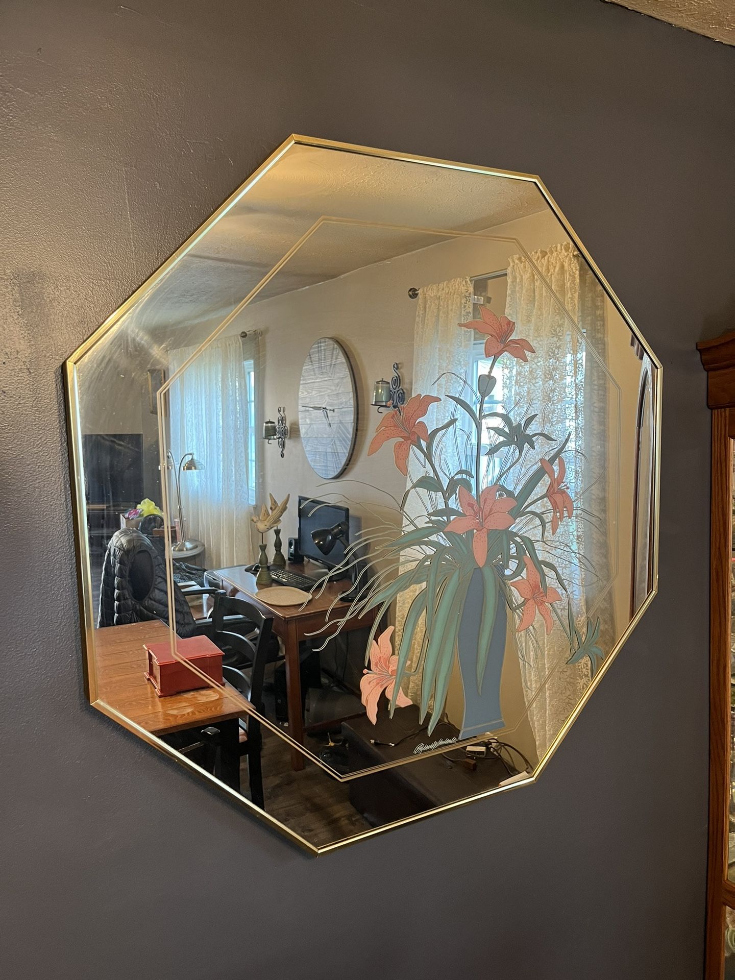 Large Decorative Mirror W/ Lily Accents