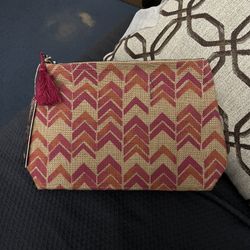 Neiman Marcus Makeup Travel Bag Burlap Tan & Pink World Fair Trade Org - NEW