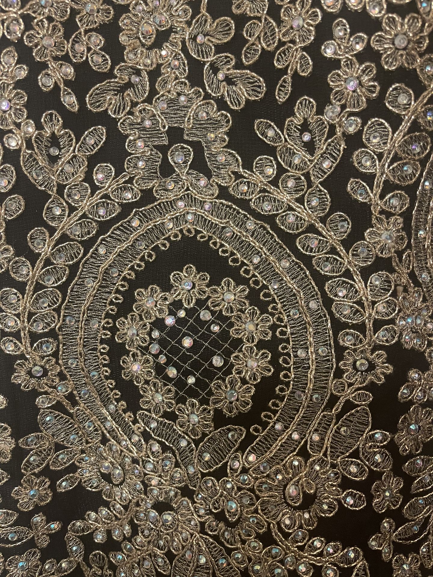 Black Prom Dress With Gold Sparkly Embroidery