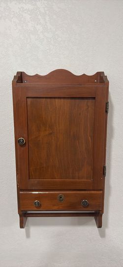 Vintage Wooden Wall Cabinet with Mirror and Towel Bar