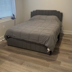 GREY VELVET QUEEN BED WITH STORAGE 