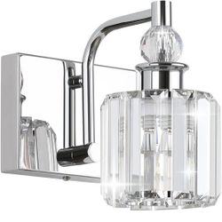 Ralbay Crystal Wall Sconces 1 Lights Crystal Bathroom Wall Lamp Modern Crystal Chrome Bathroom Vanity Lights
