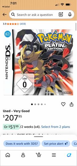 Pokémon Platinum Edition Nintendo DS Game