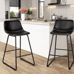 HeuGah Bar stools Set of 2,Faux Leather Counter Height Bar Stools,Dining Room Chairs with Metal Legs