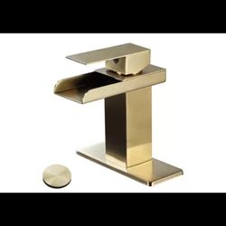 Waterfall Single Hole Single-Handle Low-Arc Bathroom Faucet in Brushed Gold