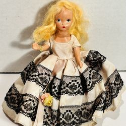 Vintage Nancy Ann Storybook Doll Blonde Pink and Black Dress
