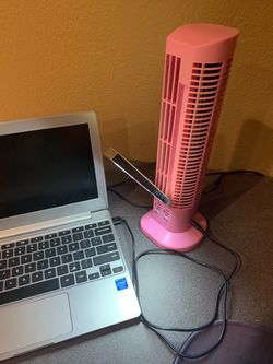 WHITE OR Pretty Pink Portable Home school or Office Mini USB Tower Fan with adjustable led light / desk fan / desk light / desk lamp - NEW in a box an
