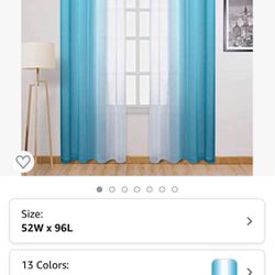 New! Faux Linen Ombre Sheer Curtains - Semi Voile Gradient Grommet, 2 Panels, 52x96 Sky Blue
