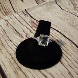 Three Stone CZ Diamond & Silver Ring