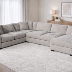 Potato Barn Gray Down Filled Sectional Sofa – Custom L-Shaped Couch w/ Chaise, Luxury Deep Seat