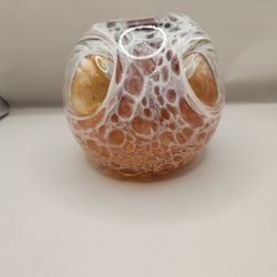 Vintage Handblown Amber and White Candle Vase 