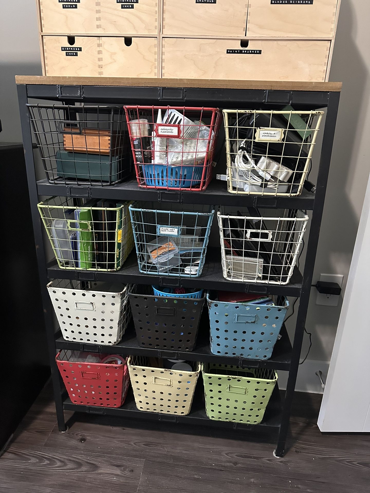 Metal Industrial Storage Shelving Unit with Wire Baskets