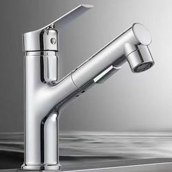 Bathroom Sink Faucet with Pull Down Sprayer Dual Mode hot and Cold Single Handle Retractable Single Hole Pull-Out faucets Basin Mixer Tap,Long(Short)