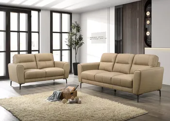 Brand New Taupe Top Grain Leather Sofa & Loveseat
