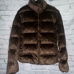 Maison Article brown puffer velvet jacket 2xL
