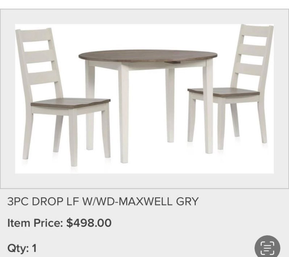 Kitchen Table And 2 Chairs With Drop Down Sides