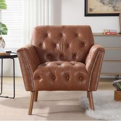 Accent Chair for Living Room, Mid Century Modern Suede Fabric Arm Chair, Upholstered Reading Chair with Wood Legs, Nailhead Trim Comfortable Sofa Chai