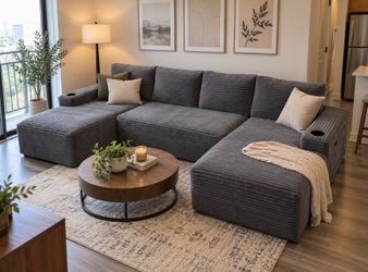 🚨134” Cloud Couch , Modular Sleeper Sofa with Cup Holders, No Assembly required N-27