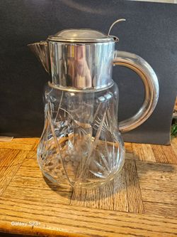 Vintage Crystal Pitcher /Ice  Insert German Silver Plate