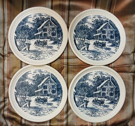 Royal (USA) Currier and Ives Blue Plate 7.5" Winter Village Scene