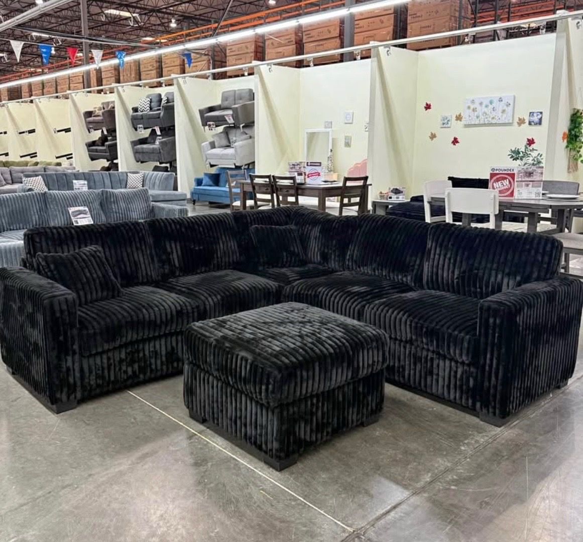 Corduroy sectional sofa with ottoman