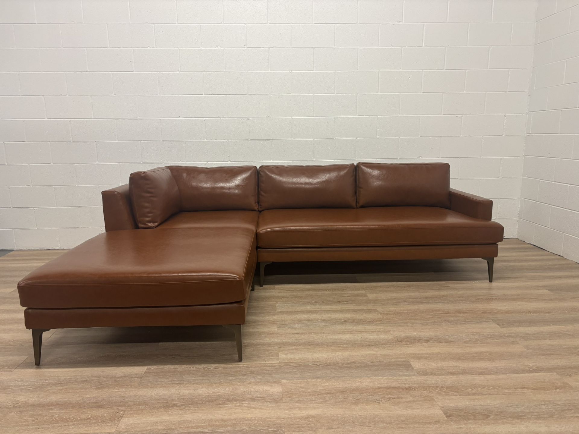 Pristine Condition West Elm Andes Leather 3-Piece Ottoman Sectional-Delivery Available