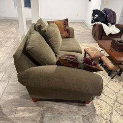 Green Sofa, Loveseat, Including Our Pillows. Optional Area, Rug, Sofa, Table, And Foot Stools.