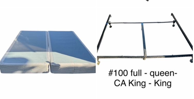 2 XL 8 1/2” twin for King box spring (76” x 80”) $35 ea, metal bed frame $35