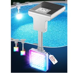 new Solar Pool Light for Steel Wall Above Ground Pool Light,Submersible Pool Light with LCD Pool Thermometer,Underwater Light for Pool Accessories,10 