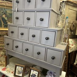 Vintage Refinished Apothecary 15 Drawer Storage Cabinet Dresser