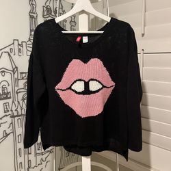 H&M Women's Open-Knit Oversized Black Long-Sleeve Sweater Size S
