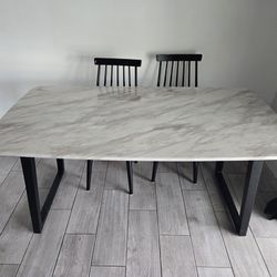Marble Table With 4 Black Wood Chairs 